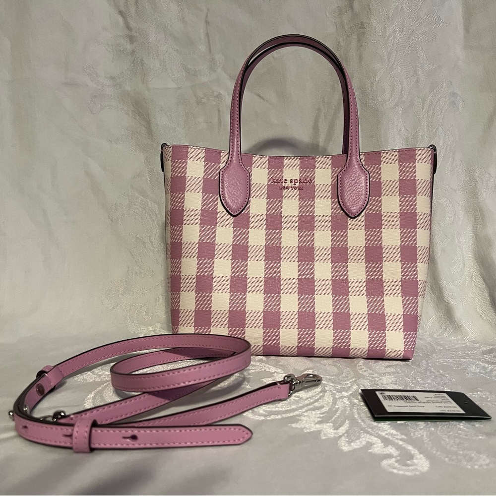 Kate Spade Bleecker berry crea (lavender) gingham printed mini tote bag